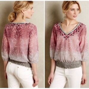 Akemi + Kin‎ Anthropologie Arembepe Embroidered Mesh Ombre V Neck Small